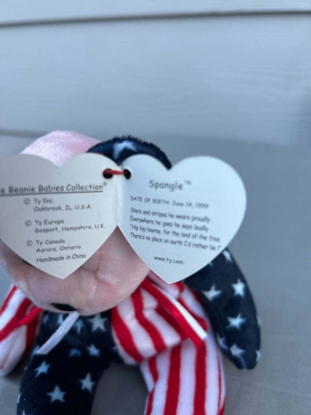 Ty Beanie Baby Spangle the Bear Pink Face 1999 Patriotic USA Plush - Picture 2 of 5